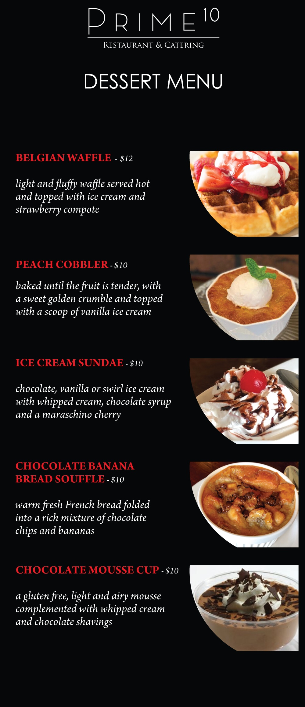 Dessert Menu Prime 10